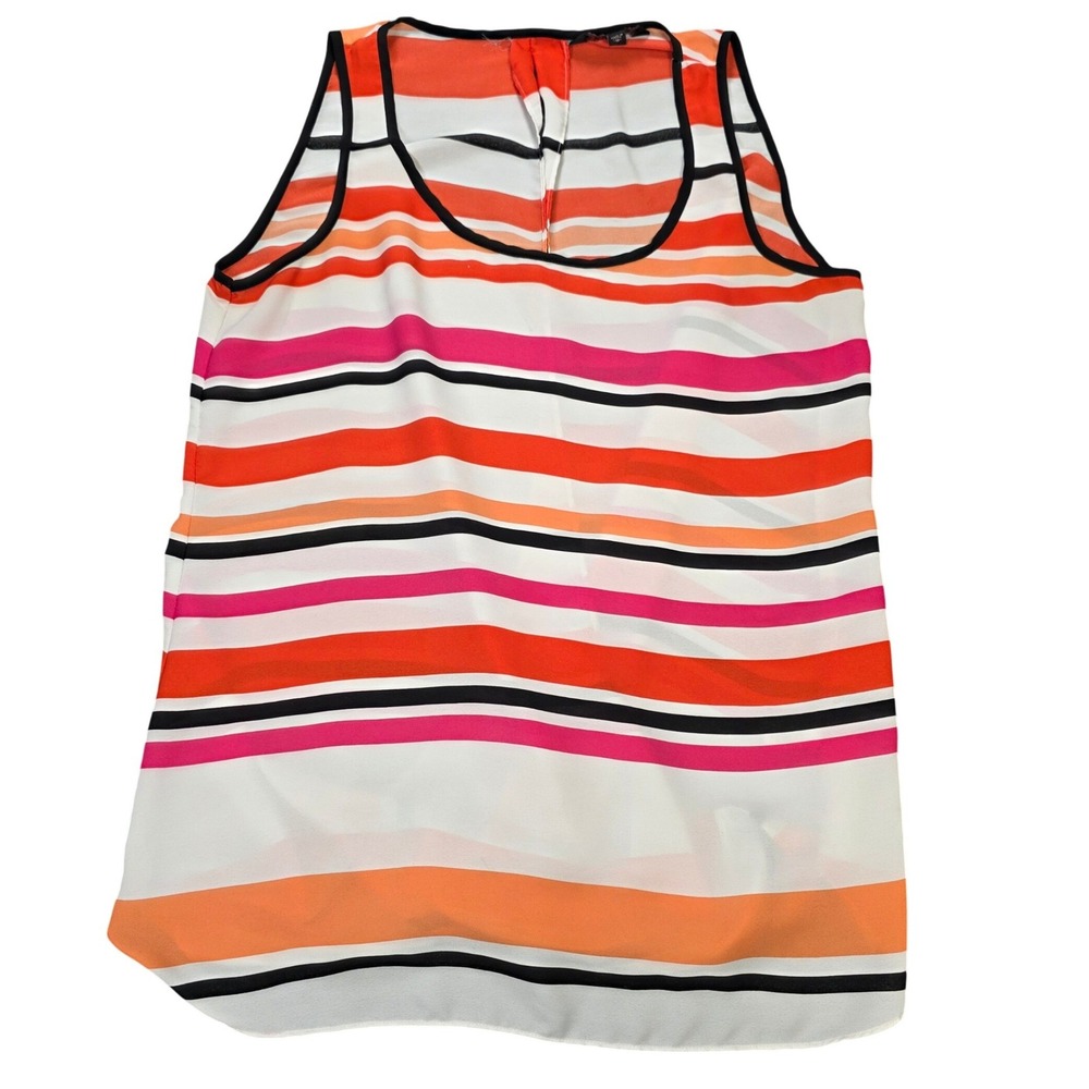 Express Striped Sleeveless Blouse Women's Size M Orange Pink Black Split Back